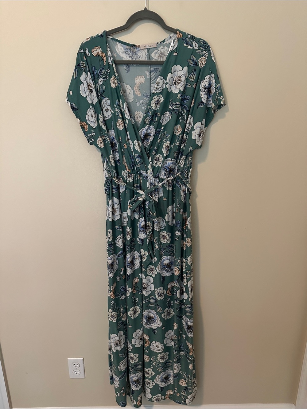 Gilli Green Floral Wrap Maxi Dress with Tie Waist
